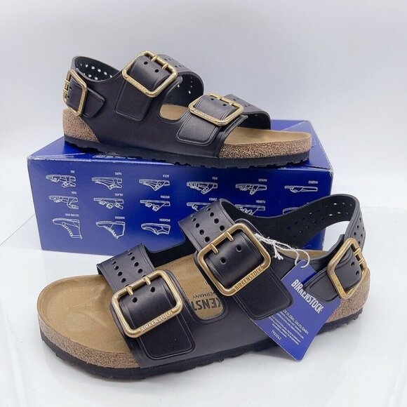 Birkenstock Milano Grip Bold Gap Black Vintage Leather EU 42 US 9- 9.5 Regular - Picture 1 of 12